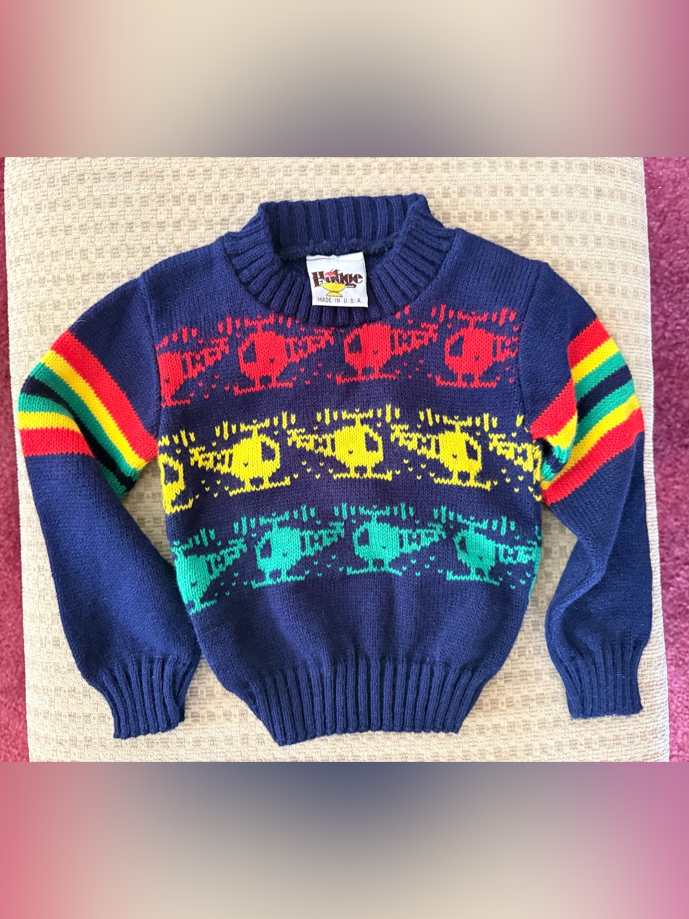 Vintage primary color Hot Fudge brand helicopter sweater boys toddler